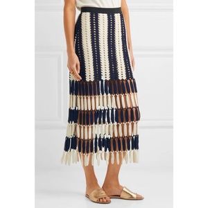 Self Portrait Striped Crochet Midi Skirt